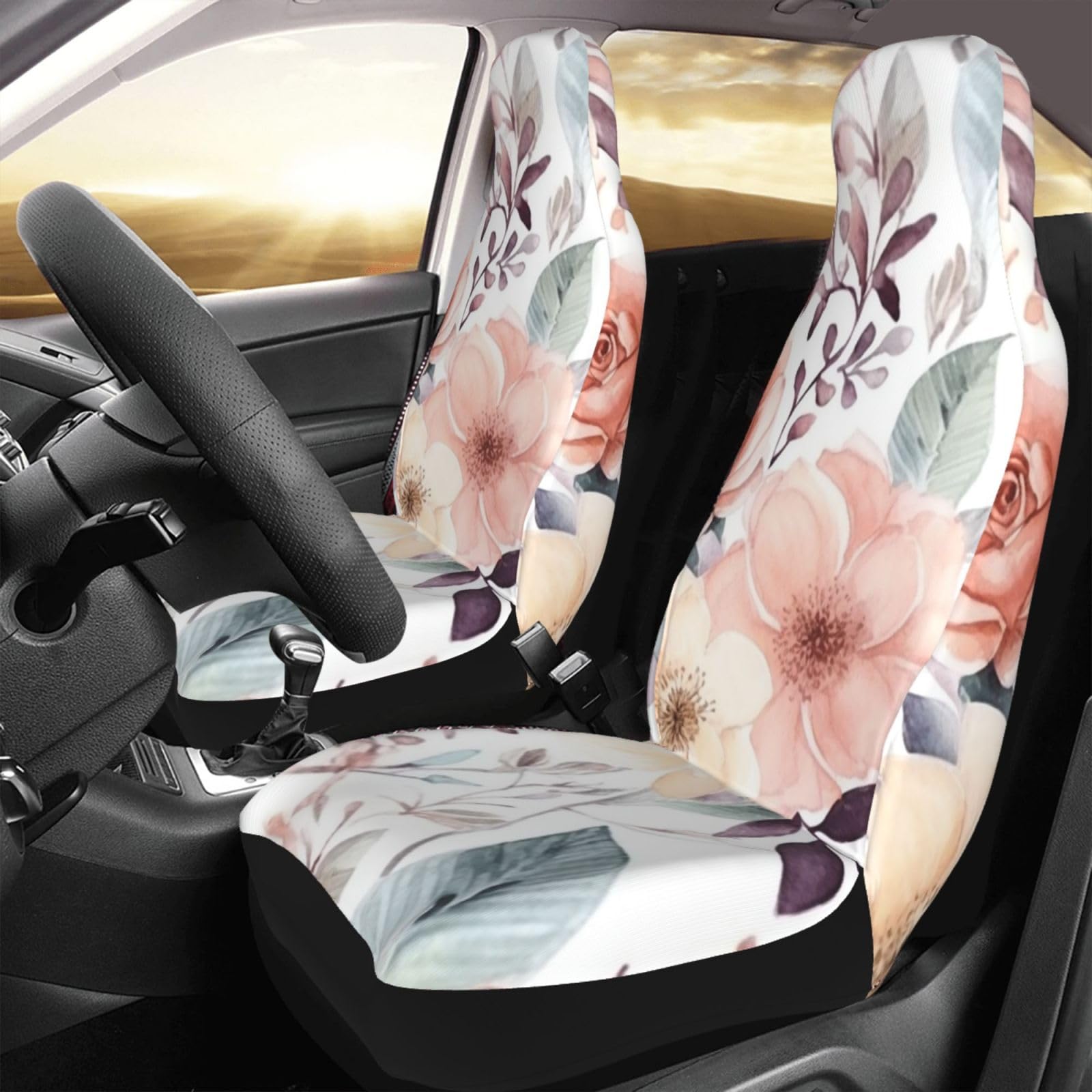 Set di 2 coprisedili anteriori per auto, con stampa floreale ad acquerello, lavabili e universali, per sedili anteriori, adatti per accessori auto
