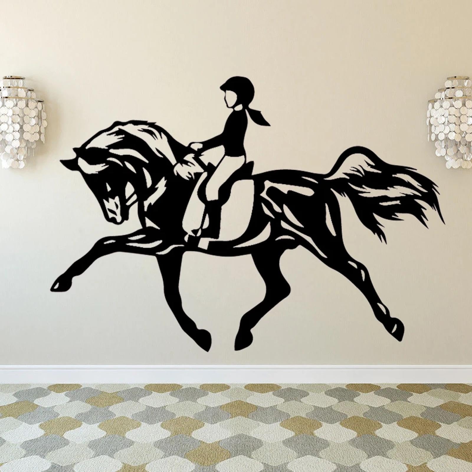 YOUOUSI Girl Riding a Horse and Racing wall Decals for Bedroom, Living Room, Children's Room, boy and Girl's Room Art Decals.