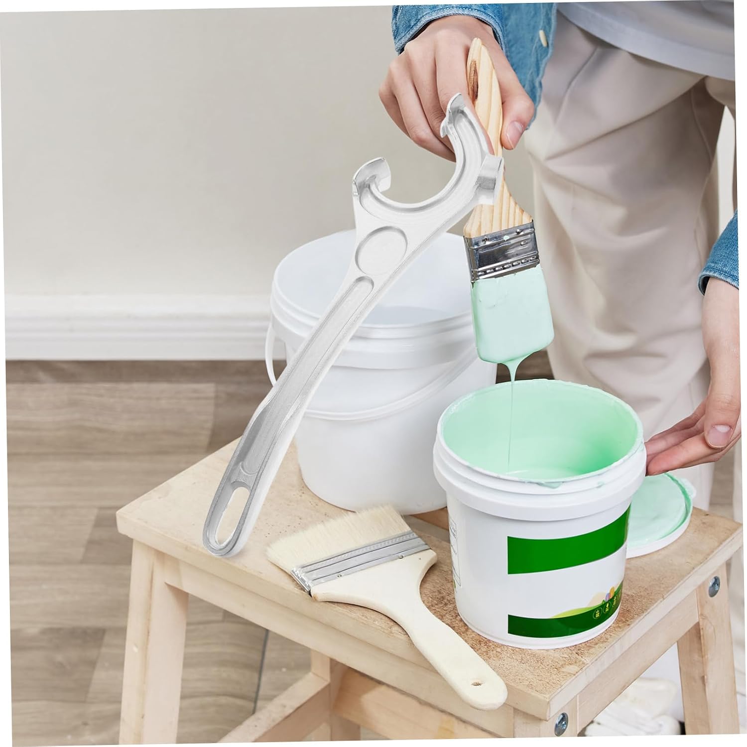 Aluminum Bucket Opener Tool for Home and Industrial Use 14-Inch Crank Can Opener Lid Remover Silver Metal Pail Spanner for Easy Drum and Container Opening