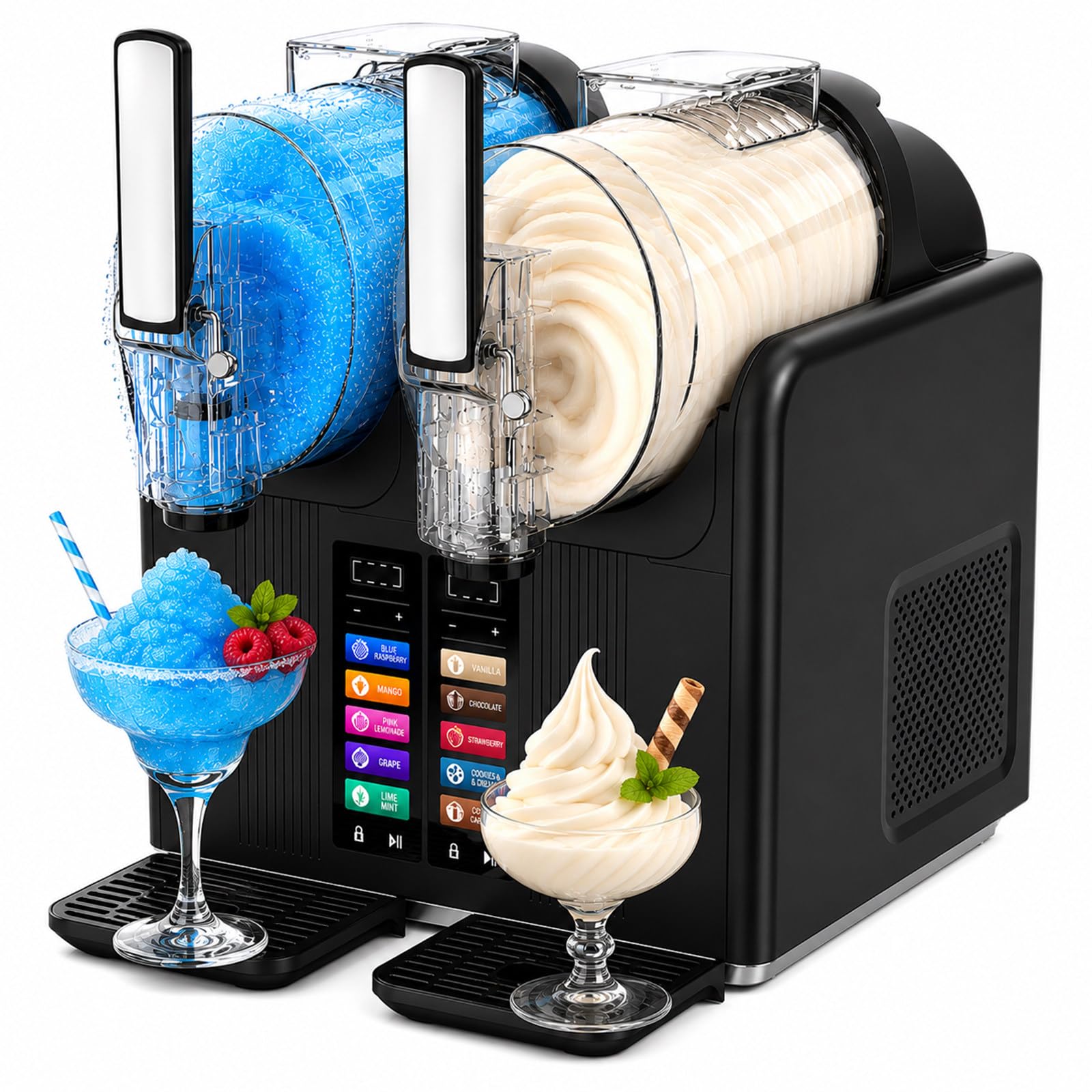SHUMIAO Slushy Machine for Home Party, 430W Dual 2L Bowls Slushie Maker & Soft Serve Ice Cream Machine, 7 Presets with Auto-Clean, for Smoothies, Ice Cream, Milkshakes, Cocktails, Margarita Black