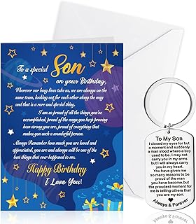 HOWAF Son Birthday Card Son Keyring from Mum Dad, Happy Birthday Card Son Birthday Cards for Son Birthday Cards Keychain Engraved Son Christmas Card Gifts Son Gifts from Mum Dad Birthday Gifts for Son