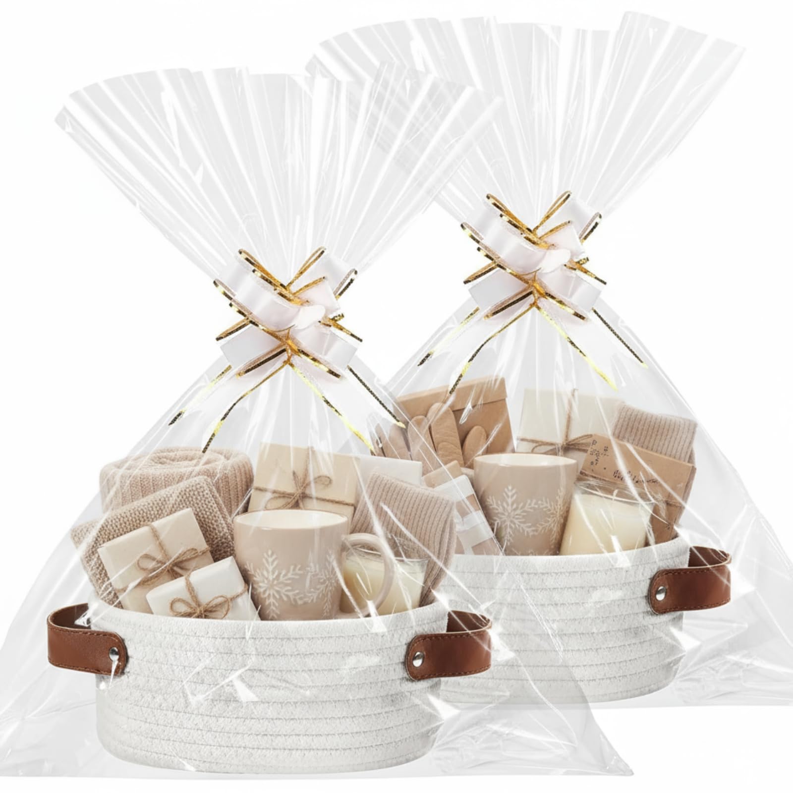 Colingmill 2 Pack Easter Woven Baskets for Gifts Empty with Handle 9.4 x 5.9 x 3.9 Inch Small Holiday Basket with Bag and Ribbons Empty Organizer for