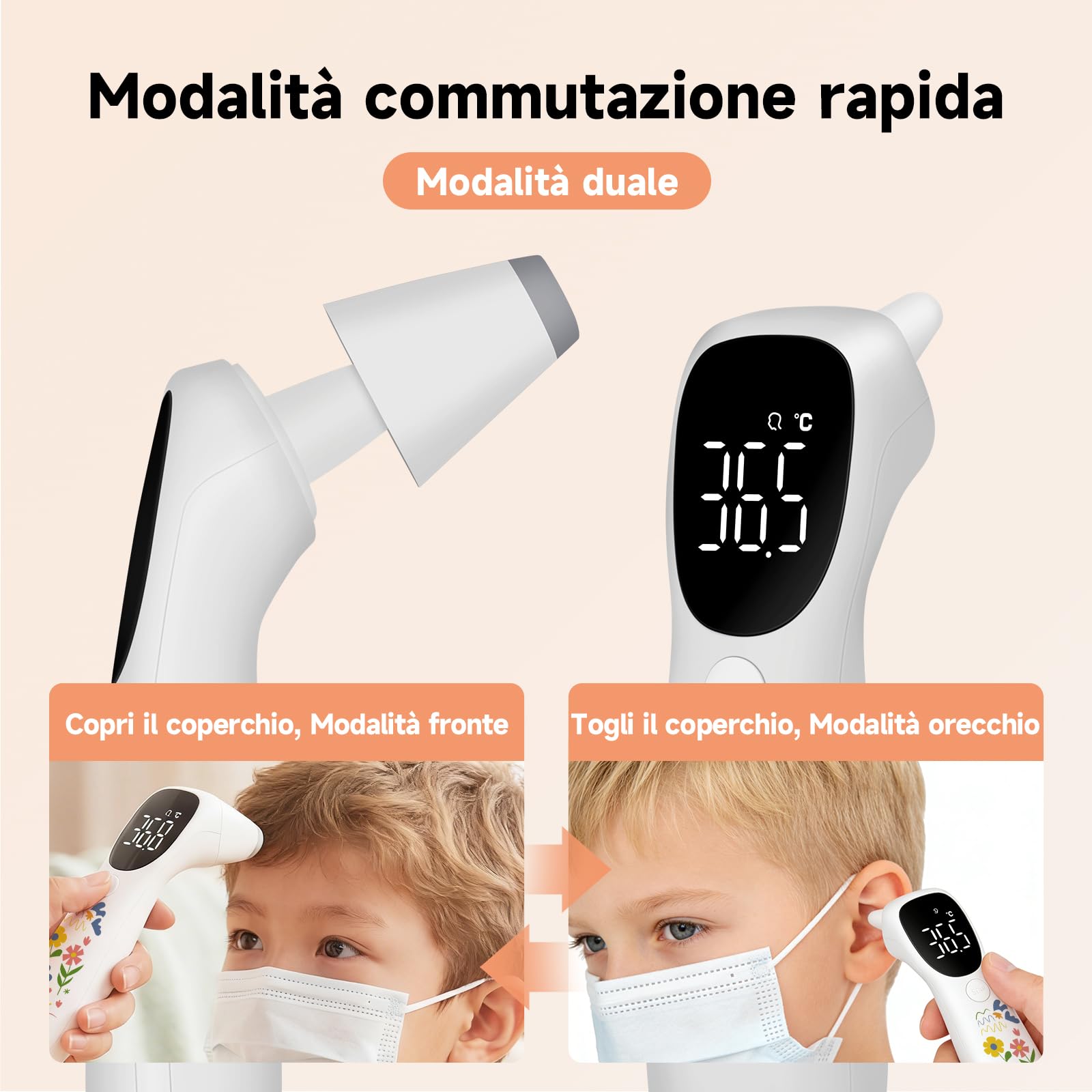 Design unico disegnato a mano | Termometro digitale senza contatto e auricolare – adatto per adulti e neonati, con funzione memoria (fiore)