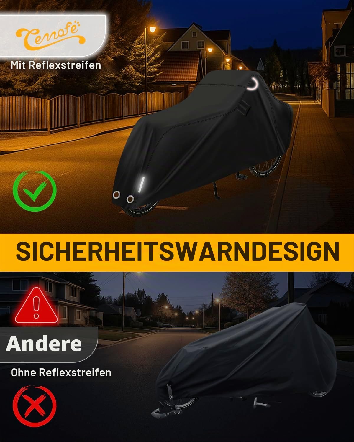 Fahrradabdeckung Wasserdicht Lastenrad Fahrrad Abdeckplane Lastenrad Abdeckung für Lastenrad mit Reflektorstreifen UV-Schutz Reißfest 420D Oxford (270x75x100cm) (Für Zwei Räder)