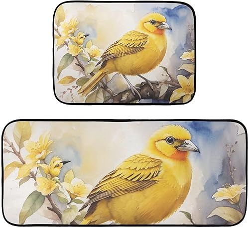 Miniatura 1 de ZENWAWA Painting Yellow Bird Kitchen Mat 2 Pcs Set, Low Pile Kitchen Rugs Cushioned Water Absorbent Washable Floor Mats for Kitchen Sink Laundry Room