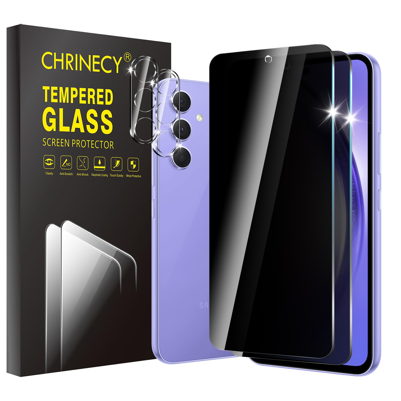 CHRINECY 2+2 Pack Privacy Screen Protector for Samsung Galaxy A54 5G | With Camera Lens Protectors, 9H Tempered Glass, Anti-Spy, Case Friendly