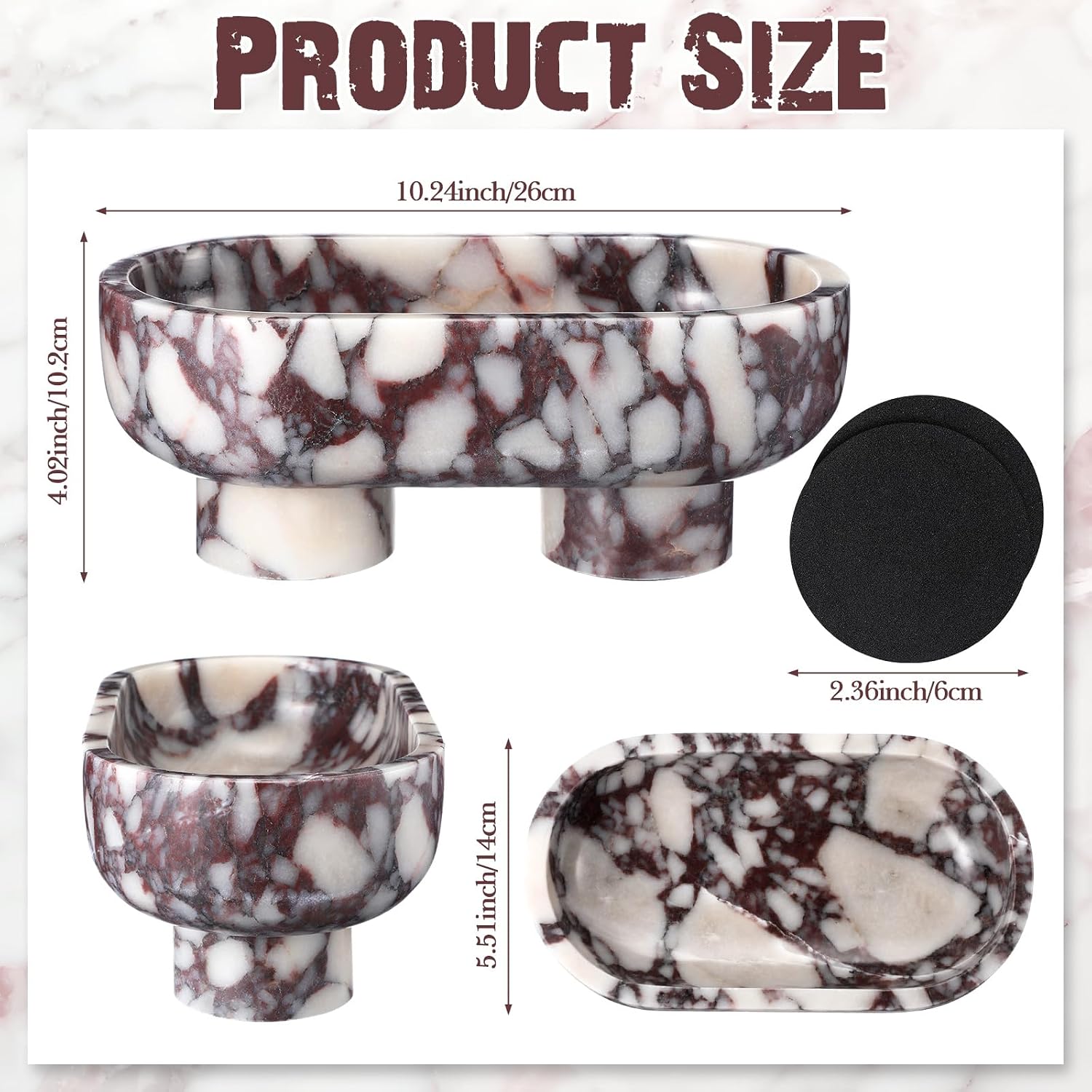 Junkin 10 Inch Natural Calacatta Viola Marble Fruit Bowl for Kitchen Counter, Two Legged Oval Decorative Marble Serving Tray for Dining Table Home Decoration, Luxury Entryway Catchall Stone Organizer
