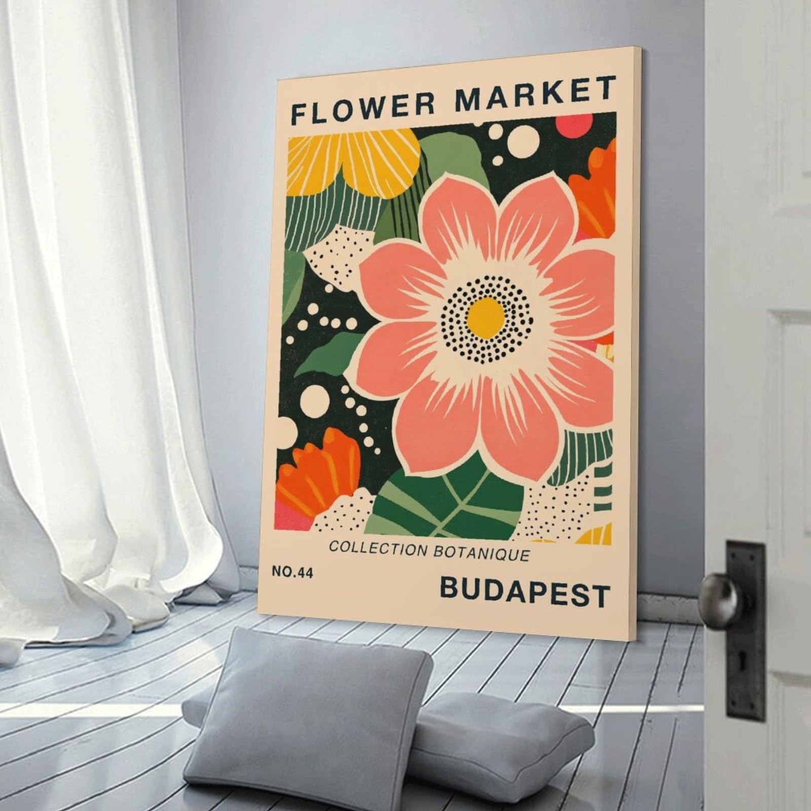 Junmoney Frame-Style-15 Wall Picture Print Budapest Flower Market Botanical Travel Poster, 20X30inch(50X75cm), For Feature Walls In Flats Or Modern Rooms, An Easy Match For Collected Prints