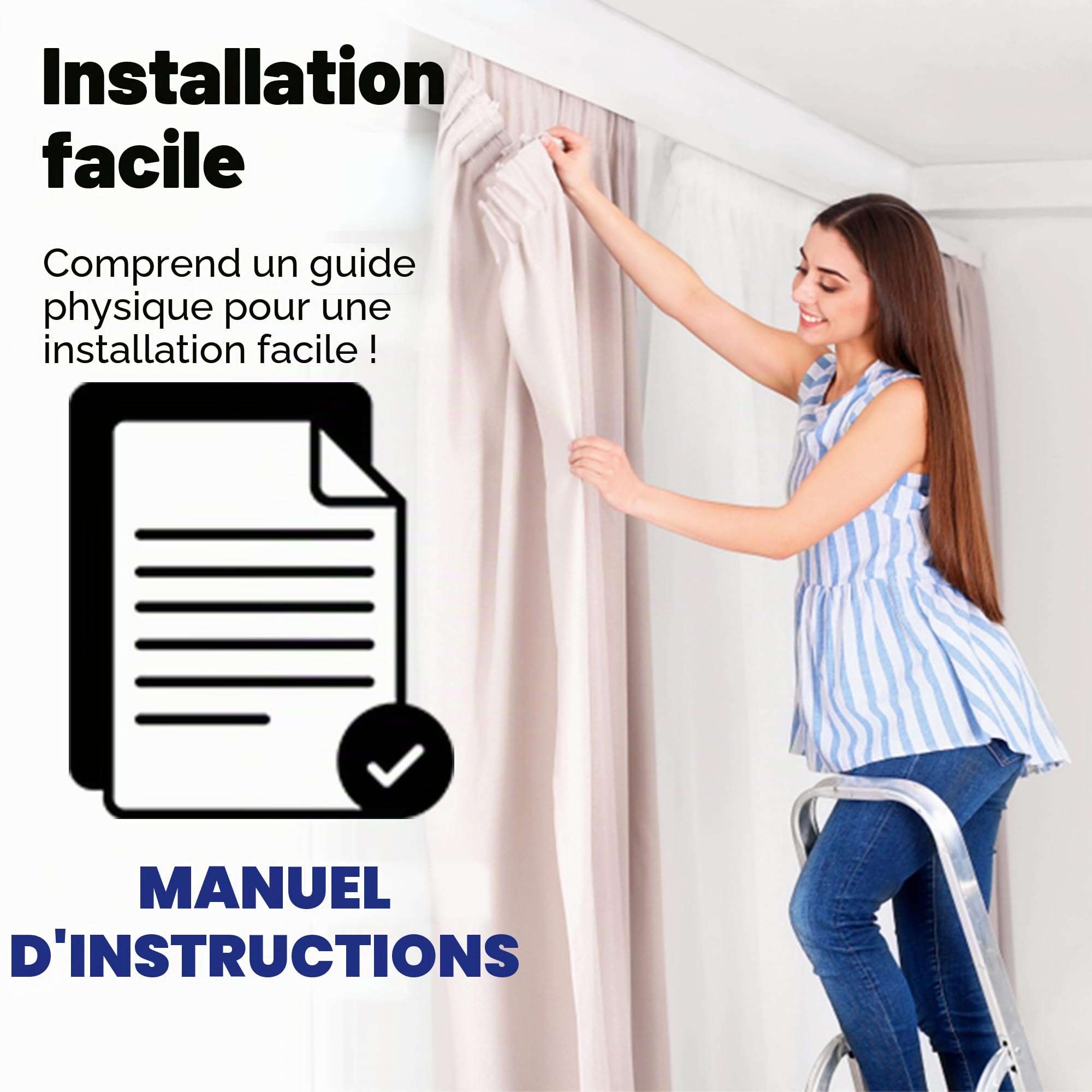 Rail de rideau de 2 mètres, rail de plafond pour rideaux, système de rails de rideaux à fixation murale ou plafond,Séparateur de pièce,Rail de rideau de plafond pour salon, chambre à coucher, douche