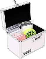 Vista 2 de Vaultz Caja de almacenamiento de medicamentos con cerradura de combinación, caja fuerte para gabinete de 4 x 6 x 4 pulgadas, rayas blancas y negras