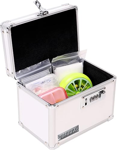 Miniatura 2 de Vaultz Caja de almacenamiento de medicamentos con cerradura de combinación, caja fuerte para gabinete de 4 x 6 x 4 pulgadas, rayas blancas y negras