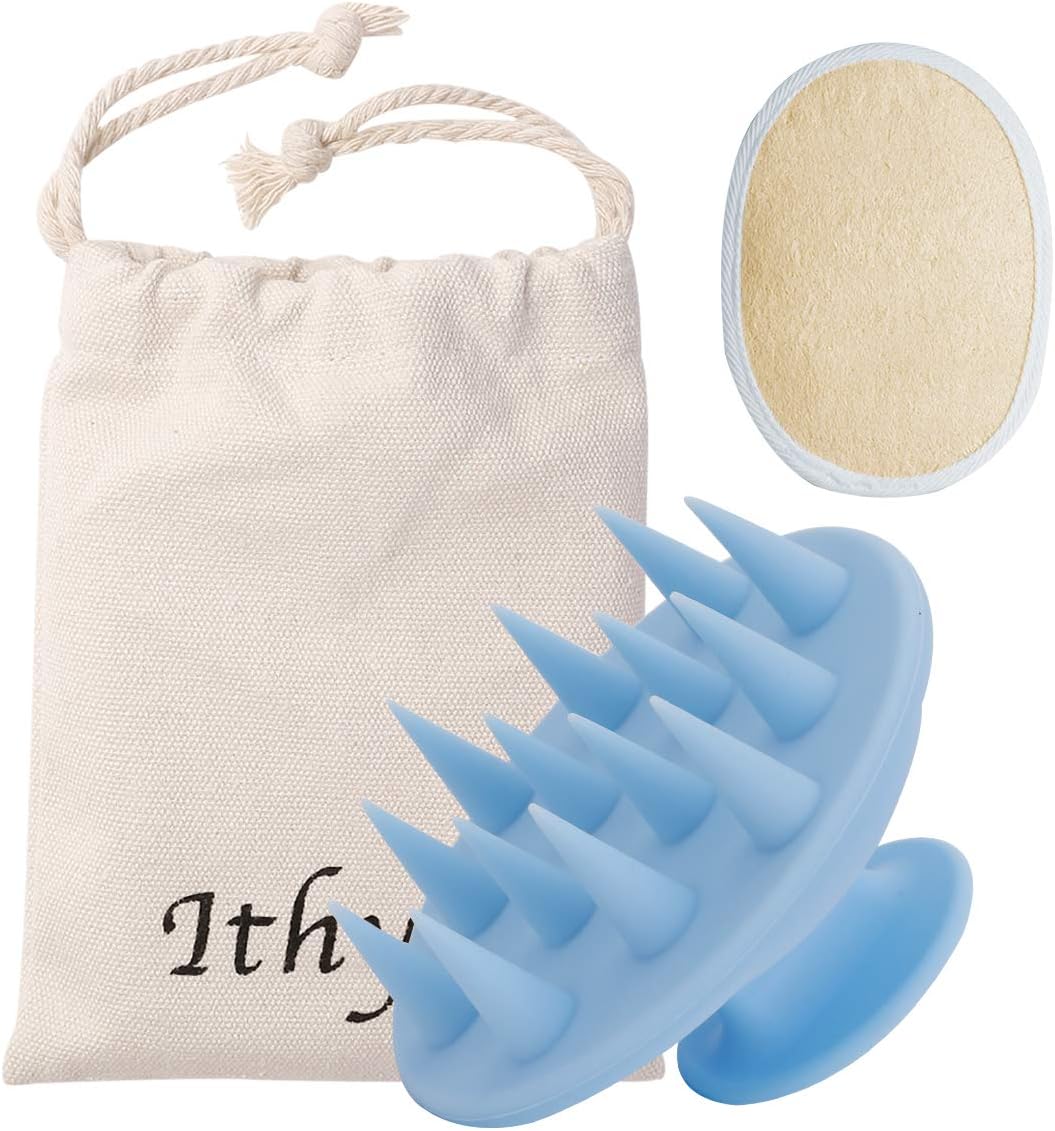 Ithyes Scalp Massager Hair Shampoo Brush with Soft Silicone Bristle, Dandruff Treatment, Head Scrubber Comfortable for All Hair Types of Curly Girls, Women, Men, Kids, Pets (Blue)