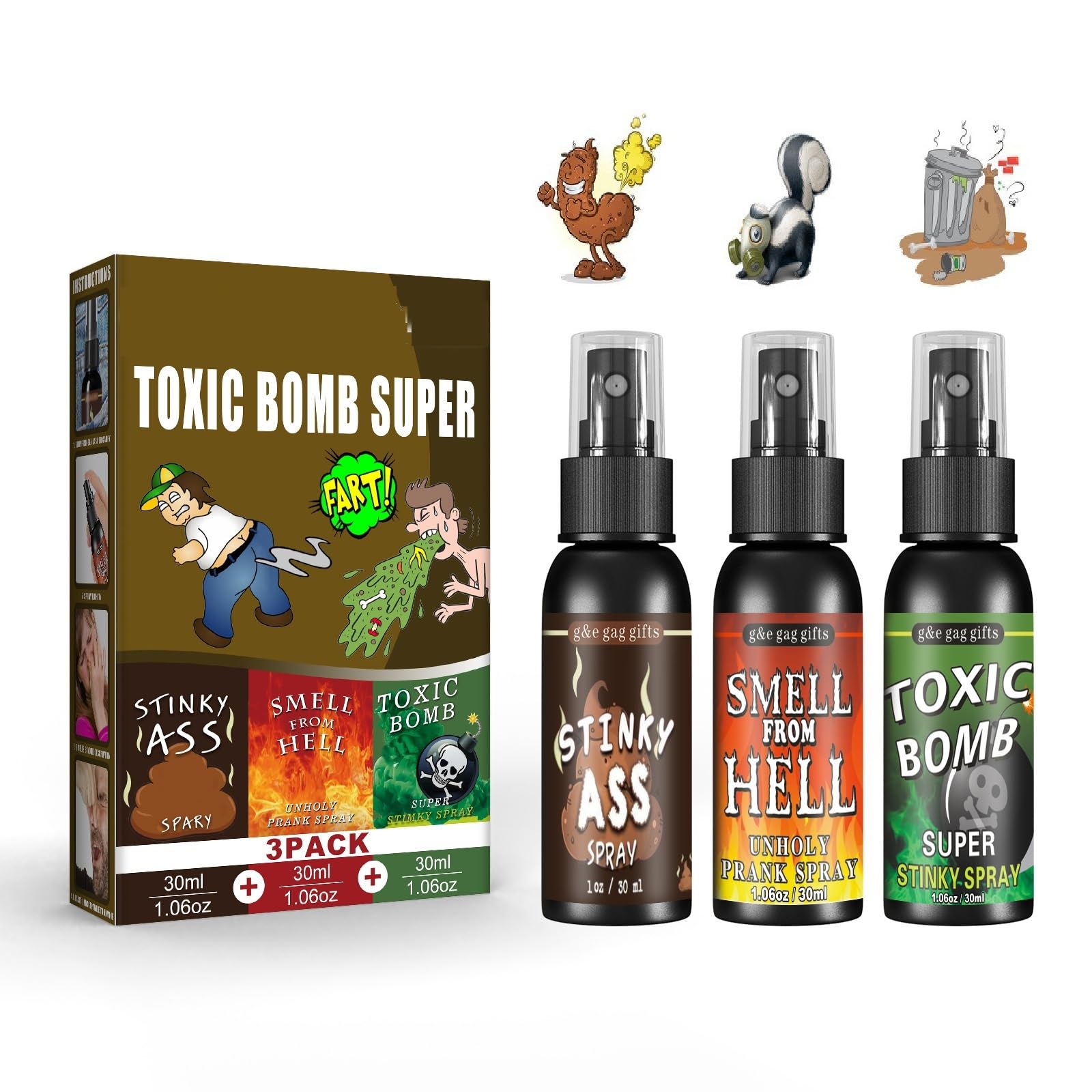 Bavooty Extrastarkes Stinkspray,3 Stück Stinkender Flüssiges Stinkspray,Stinkender Furz-Spray,Ultimate Prank Packs for Adults Aprilscherz Streichspielzeug,30ml *3