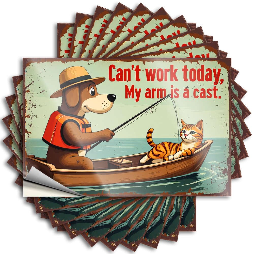 Fzfn Colour Country Autumn Saying - A Dog Fishing With A Cat In A Boat. Removable Decal Hard Easy Peel For Math(12X18cm)