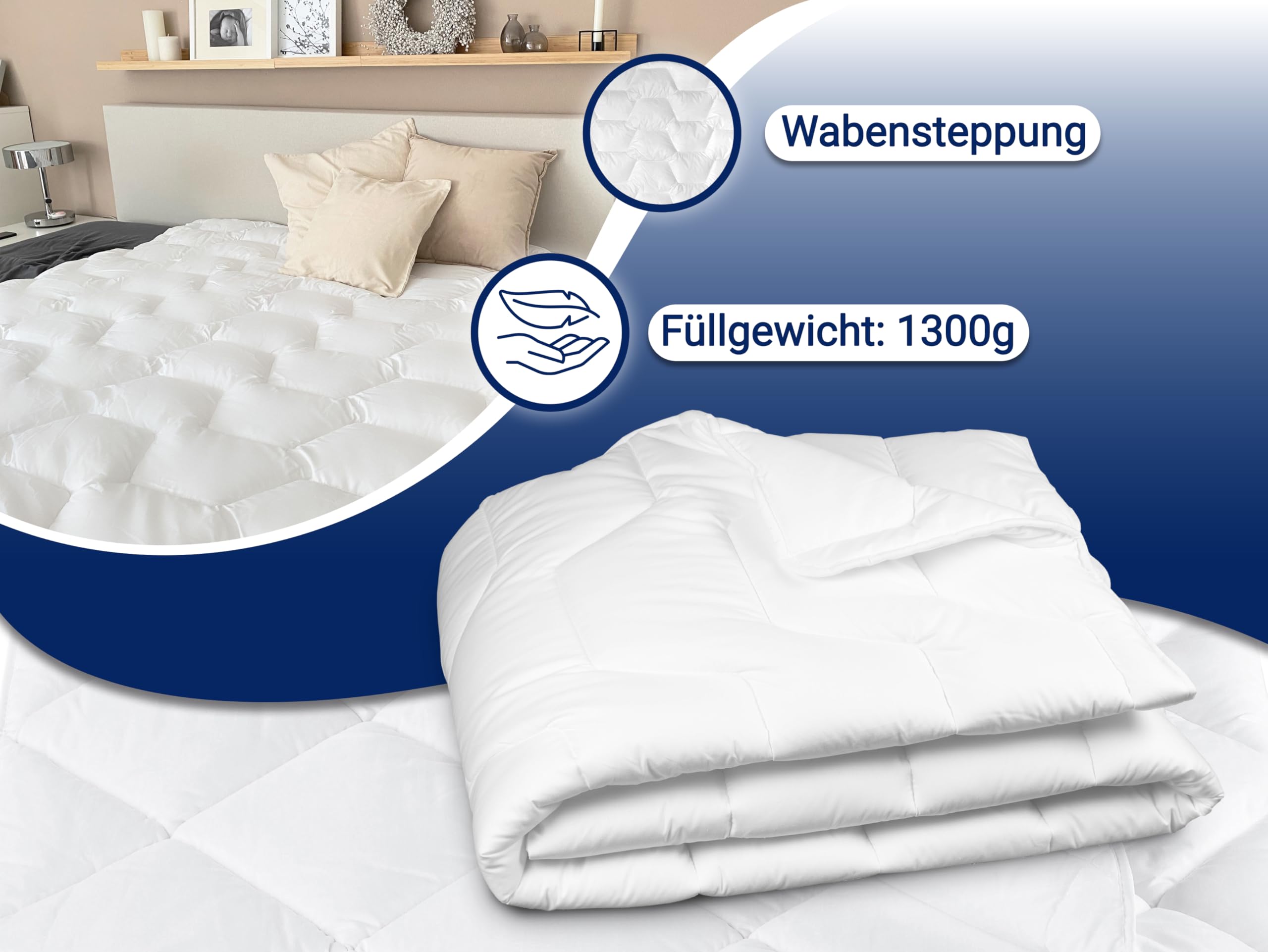 ZOLLNER Bettdecke in 135x200 cm - hautfreundliche Decke - Wärmeklasse 3 - mit Wabensteppung - Füllung aus Polyester - waschbar bis 95°C - Hotelqualität - Oeko Tex® Zertifiziert