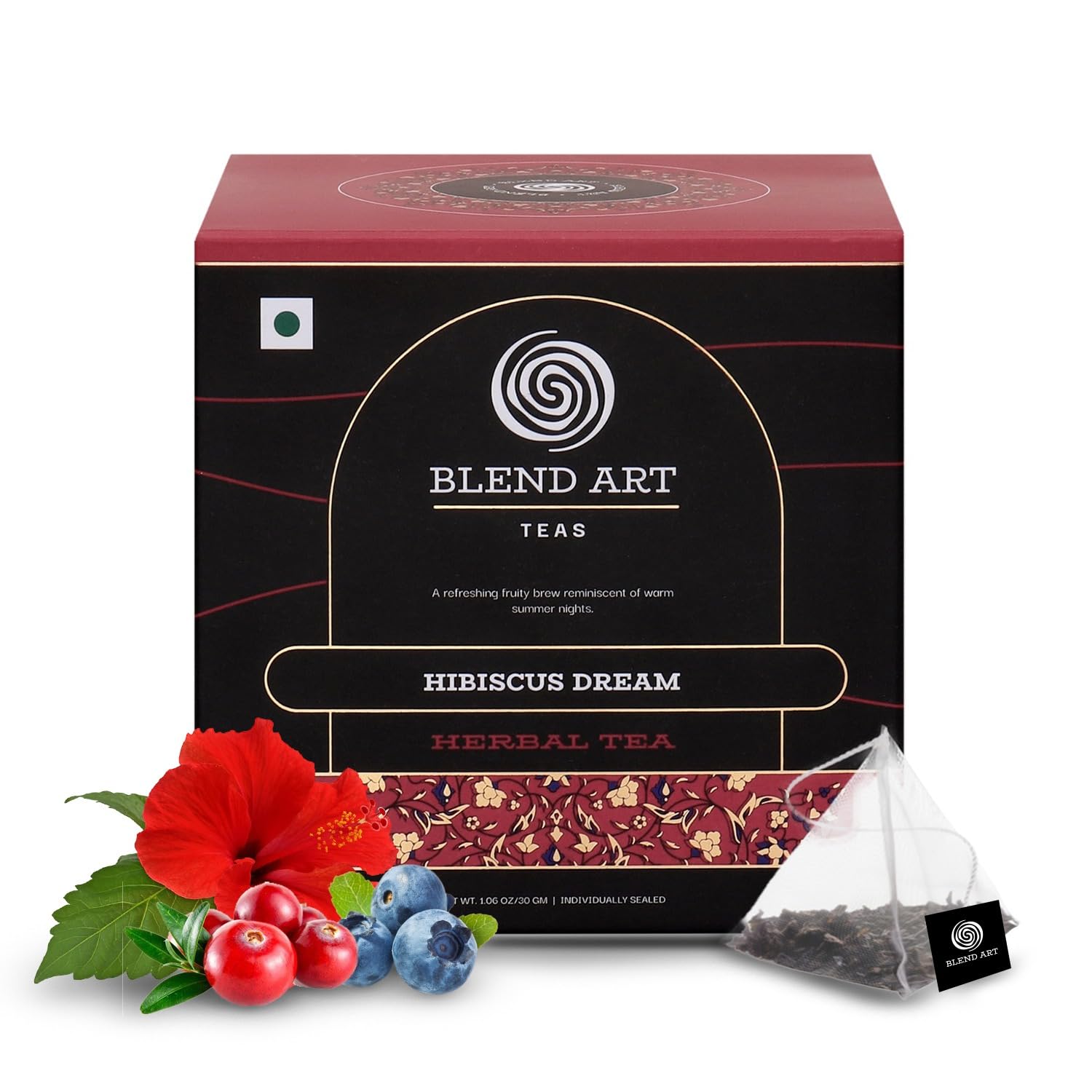 Hibiscus Tea - 15 Pyramid Tea Bags | Non-GMO - CAFFEINE FREE Pure Ingredients - Hibiscus Flowers, Cinnamon, Orange Peel, Rose Herbal Tea Bags | Brew Hot Iced Tea or Kombucha Tea