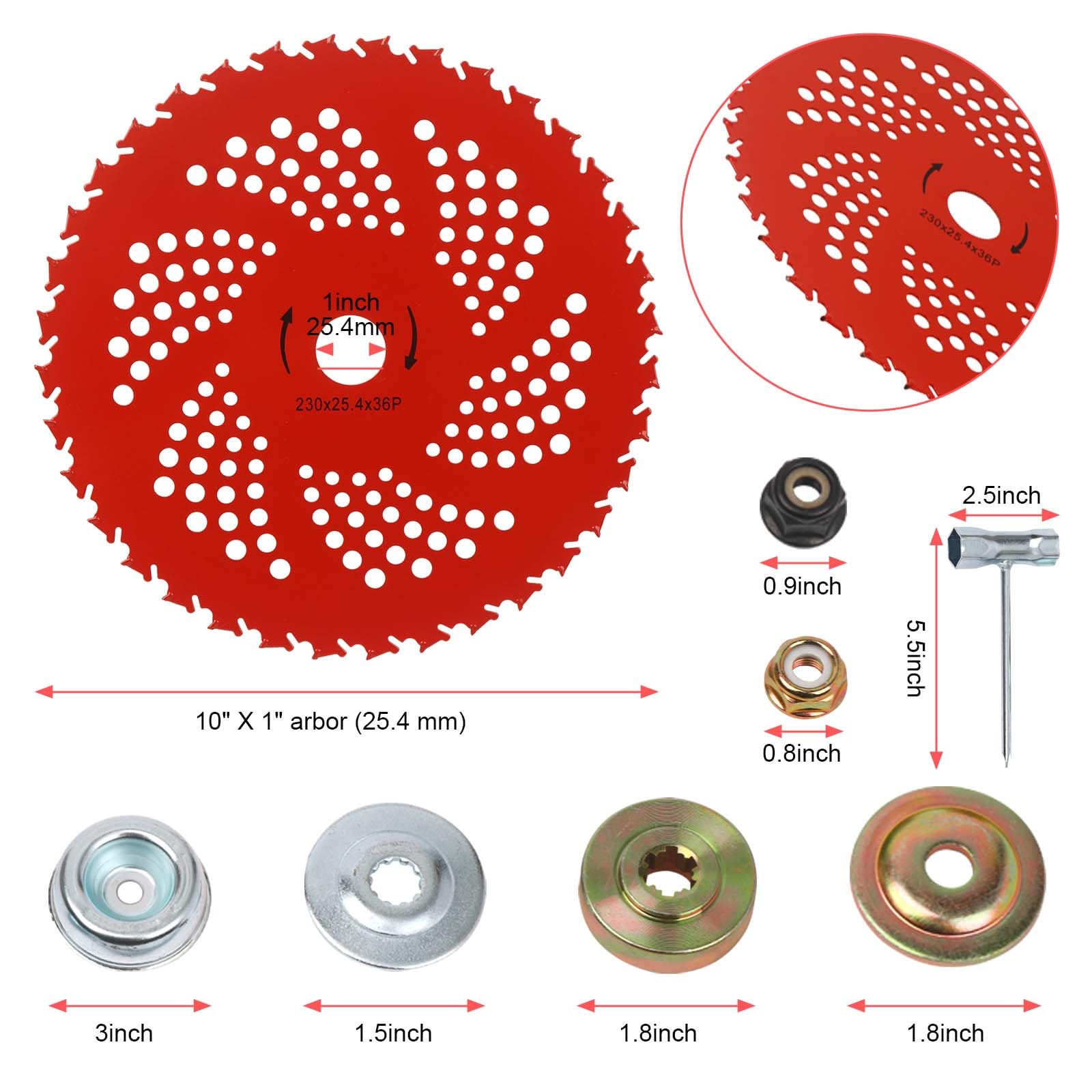 Paquete de 2 cuchillas con punta de carburo de 9 pulgadas x 36 dientes compatibles con Husqvarna, Stihl, Ego y más con kit de adaptador universal, para cortador de cepillo, recortadora de malas