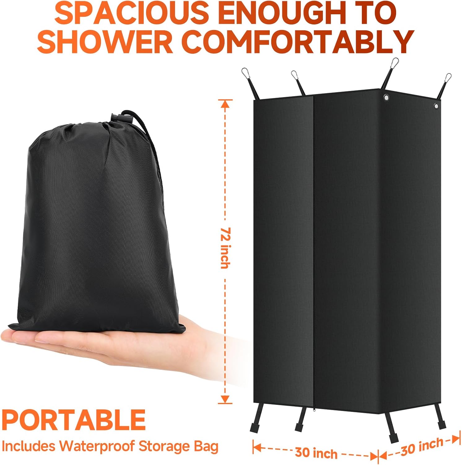RV Shower Curtain with Magnetic Bottom - 420D Heavy Duty Opaque Privacy Folding Curtain for Camping, Camper Van, Travel Trailer, Sailboat, Outdoor -Includes Toiletry & Clothes Pockets 30 x 72