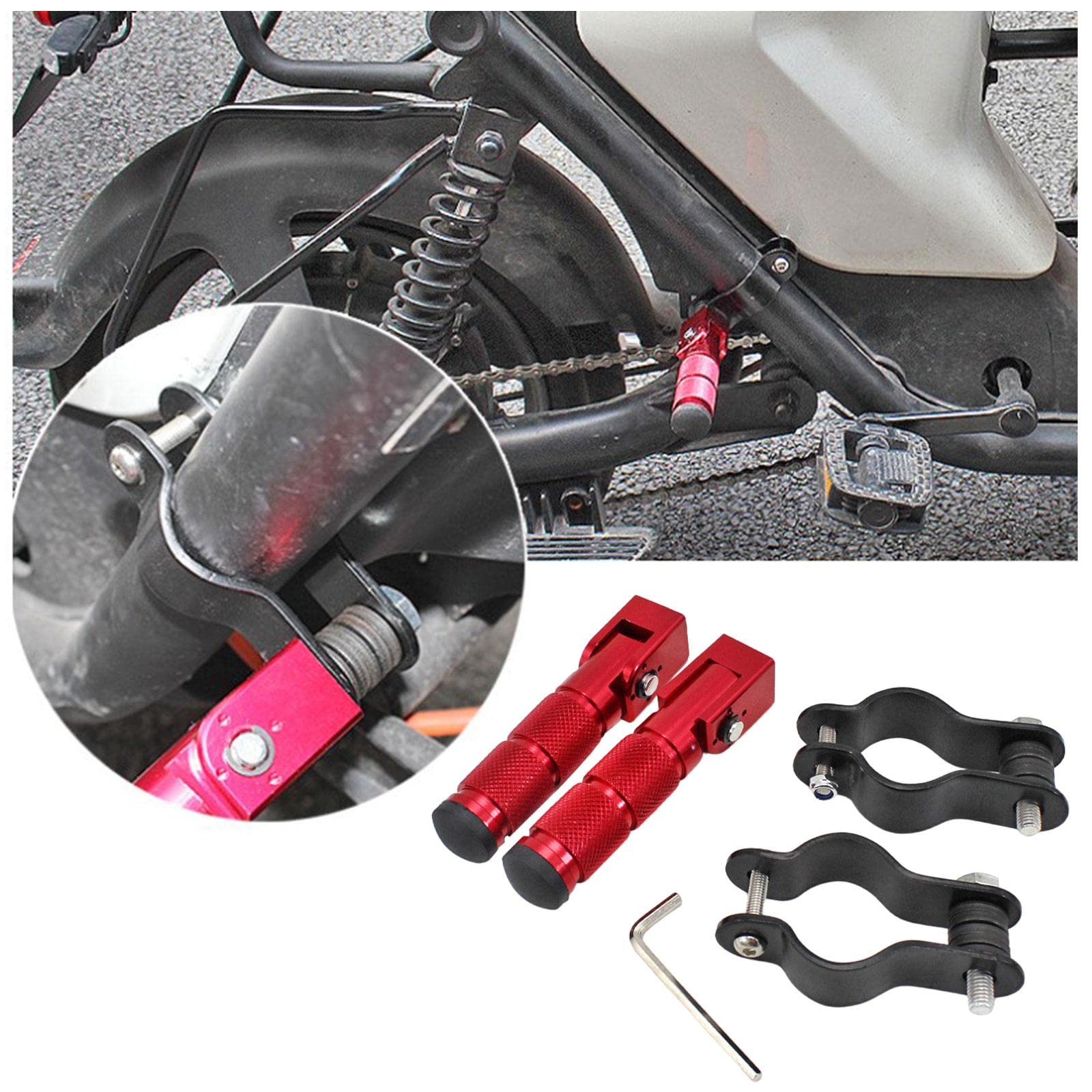 Baoblaze Stilvolle Universal-Fußrasten, klappbare rutschfeste Racing-Fußstütze, hintere Fußrastenpedale, für Motorräder, Mopeds, Roller, Rahmen mit Halterungen, ROT