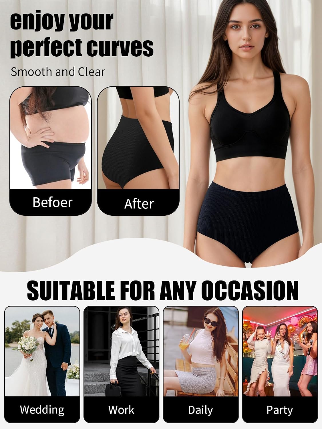 Tagless Seamless Tummy Control Underwear for Women Mid-Waisted Stomach Panties