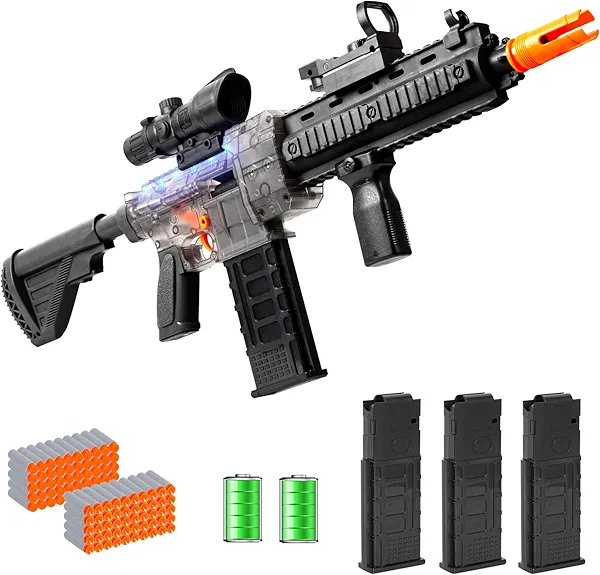 Realistic Toy Gun for Nerf Guns Darts, Foam Blaster - with Scope 100 Soft Bullets 3 Magazines, Semi-Auto Sniper Rifle Electric M416 Machine Guns for Boys 6-12 Age Kids and Adults