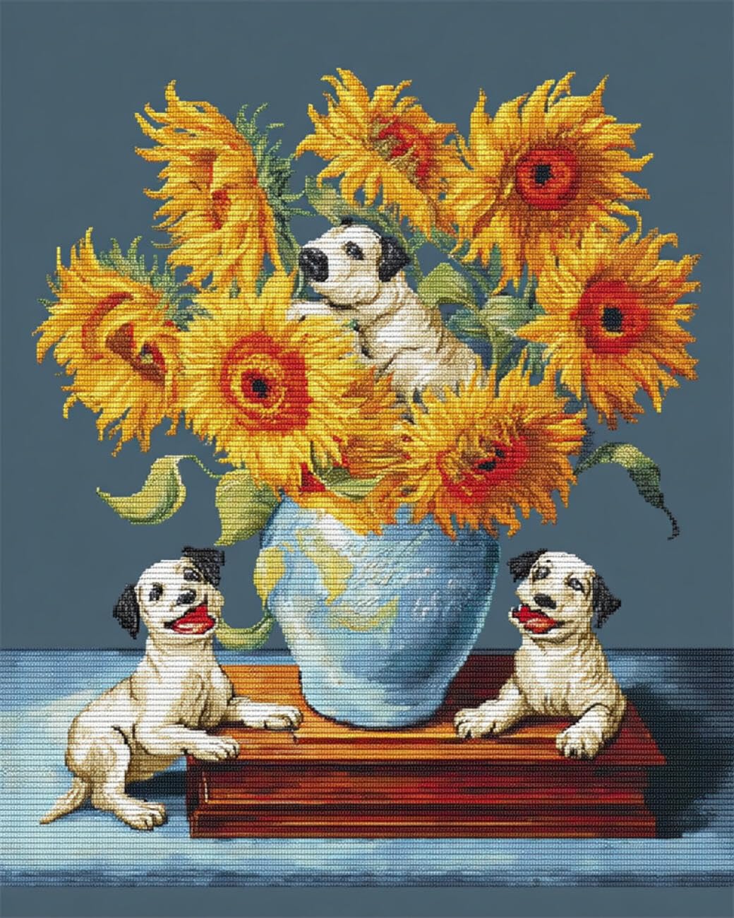 AMBATTERY Flowers DIY French Embroidery Kit with Beads Sunflowers in A Vase Bead Embroidery Kit for Adults Needlepoint Tapestry Set Beaded Stitching 60x80cm