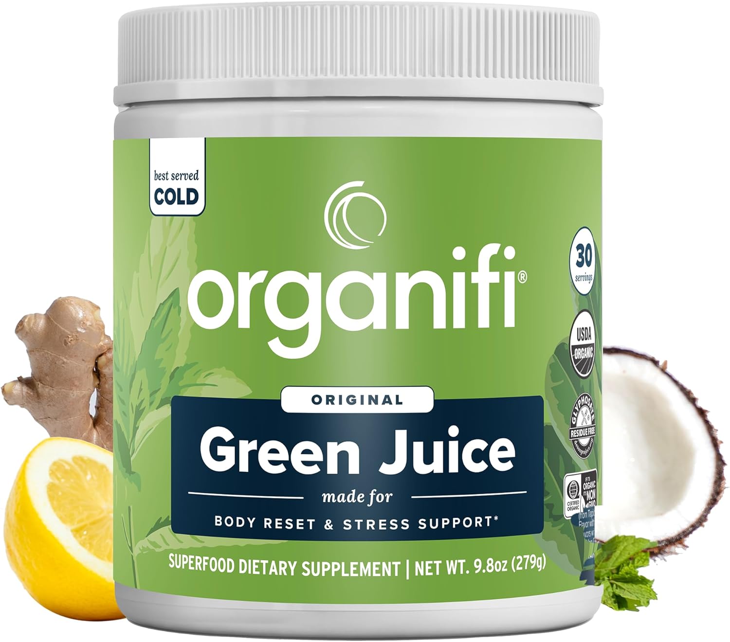 Organifi Green Juice - Powder Supplement with Organic Spirulina, Ashwagandha, and Chlorella - Helps Achieve Fitness Goals and Reduce Cortisol Levels, 30-Day Supply Original Green Juice - Image 1 of 7