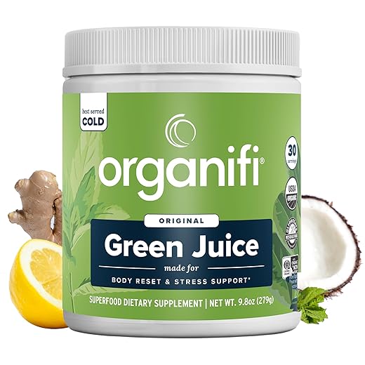 Organifi Green Juice - Organic Superfood Powder - 30-Day Supply - Organic Vegan Greens - Helps Decrease Cortisol - Provides Better Response to Stress - Supports Weight Control - Total Body Wellness