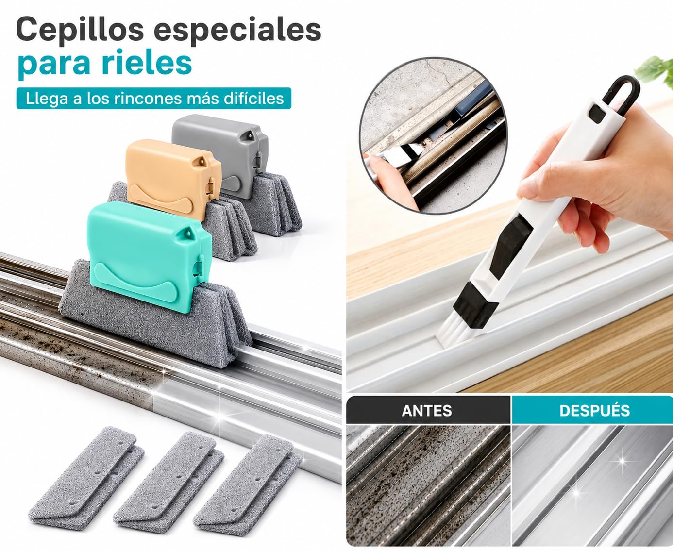 Pack 10 Cepillos Limpieza Hogar Multifunción Limpia Ventanas - Ideal como Limpiador de Ventanas, Limpiador Ventanas Rieles, Limpiar Persianas, Cepillo mosquitera, Cepillo Juntas, Cepillo de Limpieza