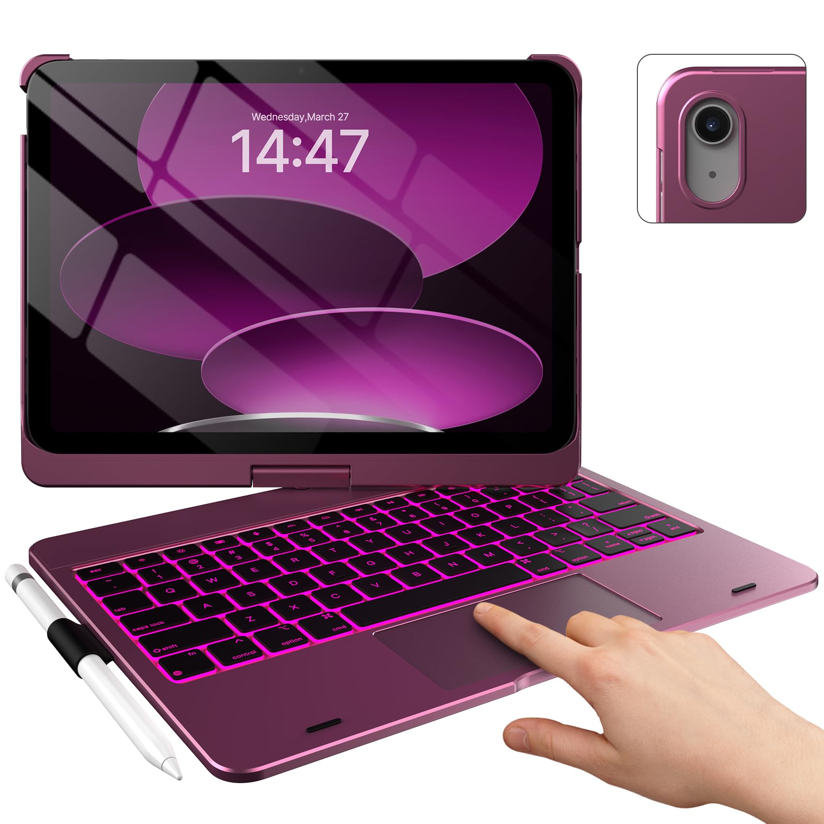 typecase Touch iPad 10th Generation Case with Keyboard (10.9", 2022), Multi-Touch Trackpad, 10 Color Backlight, 360° Rotatable, Thin & Light for Apple iPad 10th Gen 10.9 (Raspberry)ClimeCo CertifiedCarbonfree Certified