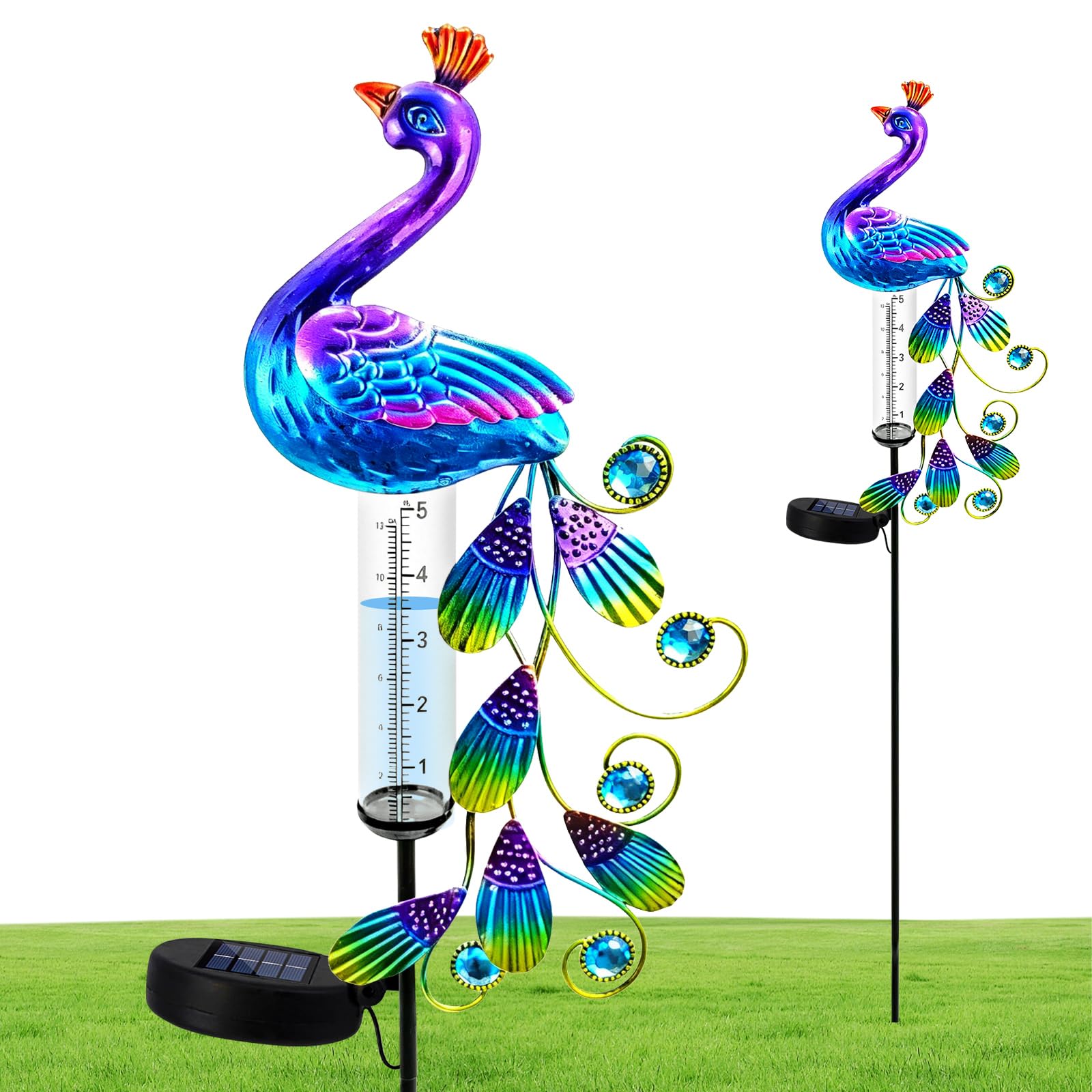 BYZESTY Pluviometre Exterieur Jardin avec LED,H 102CM Pluviomètre pour Jardin,Pluviomètre De Jardin en Verre,Pluviomètres en Verre pour Pelouse,Patio,IP55,Energie Solaire,Jardin,Cour,Terrasse