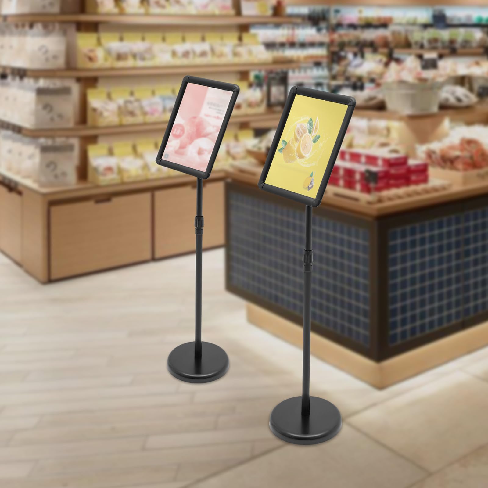 Soporte para carteles con base, 2 unidades de expositores para empresas y oficinas, soporte para carteles de pie, soporte de póster de altura, soporte de información ajustable, se puede