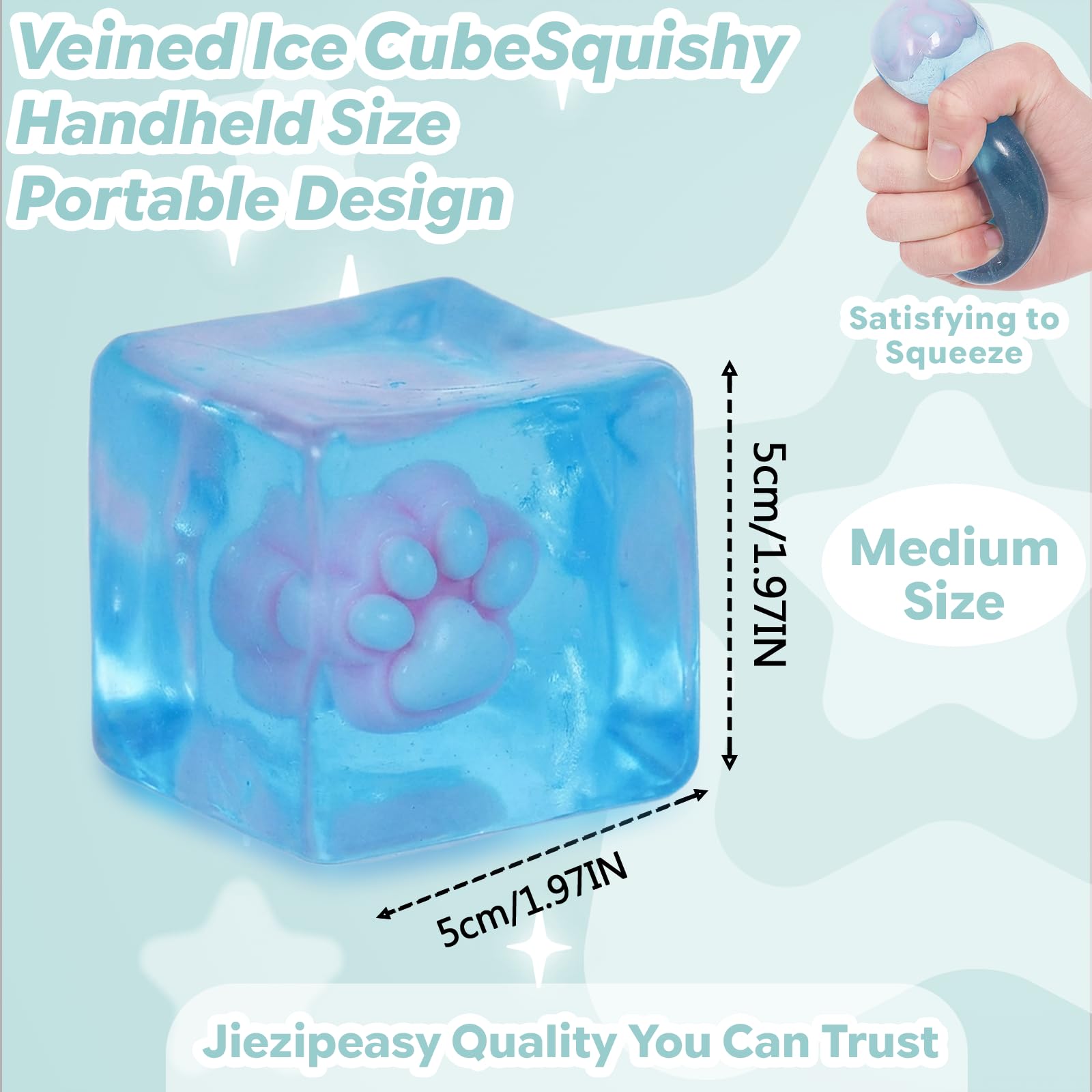 Jiezipeasy Clear Cube Squishy Toy with Paw Design, Soft Slow-Rebound Fidget Squeeze Toy for Everyday Stress Relief (Pink) - Image 2
