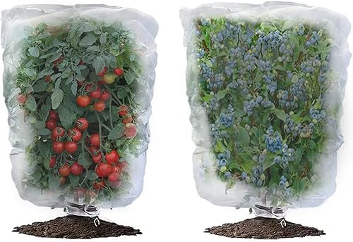 2 piezas de red de insectos de jardín con cordón, bolsa protectora de barrera de plagas de red para pájaros, bolsa de protección de tomate, bolsas