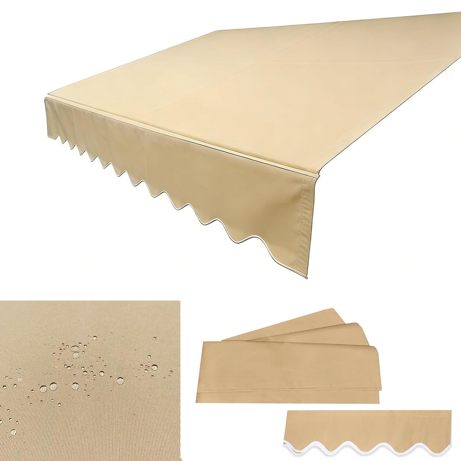 Awning Replacement Fabric with Front Valance, Retractable Patio Awning Replacement Fabric, Awning Sun Shade Top Cover Replacement Canvas for Backyard Garden Balcony(Khaki,6.5x3.5m(21.3x11.5ft))