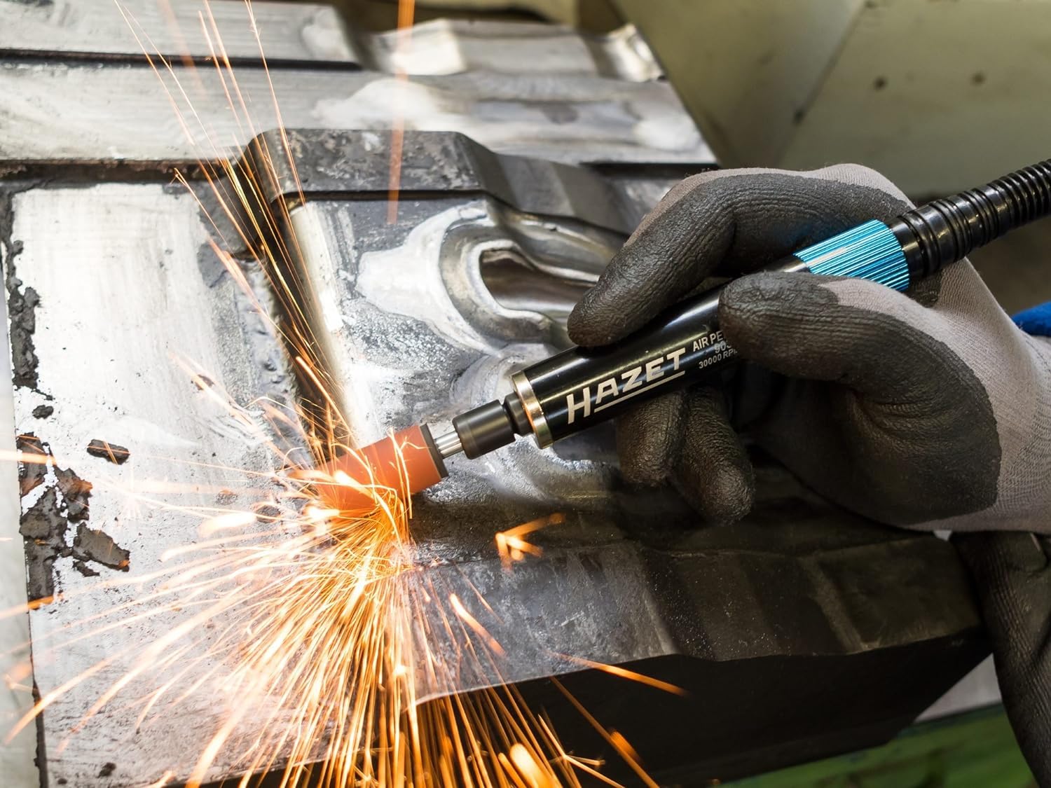 HAZET Mini-meuleuse à tige 9032M-36 I modèle droit, filetage intérieur 12,91 mm (1/4"), fiche d'accouplement incluse I usinage précis de pièces dans des espaces restreints