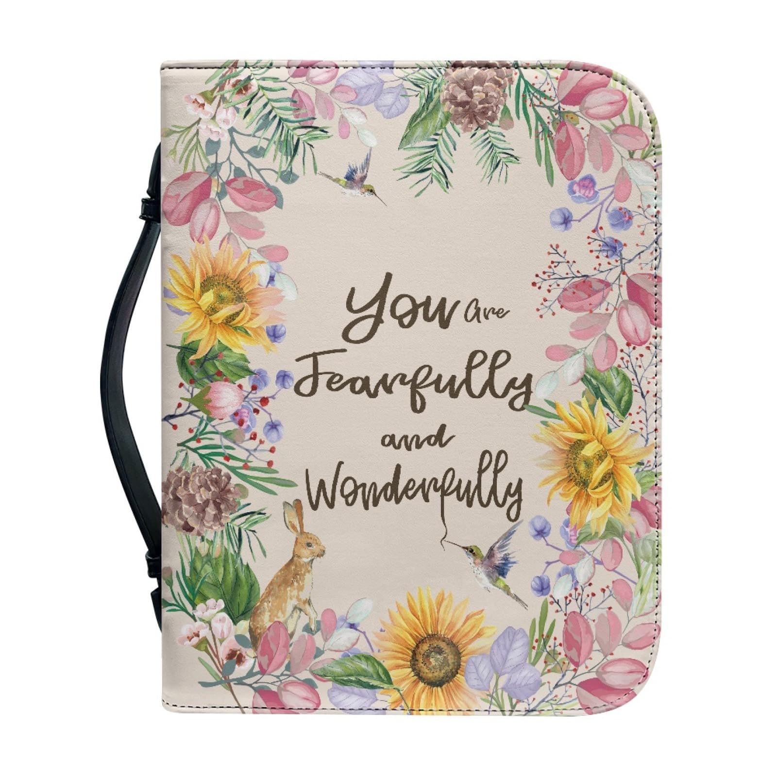 Dajingkj Bible Cover with Zip Large Leather Bible Covers Women's Flowers Bible Bag Women's Bag Bible Book Church Handbags, Flowers and animals, X-Large