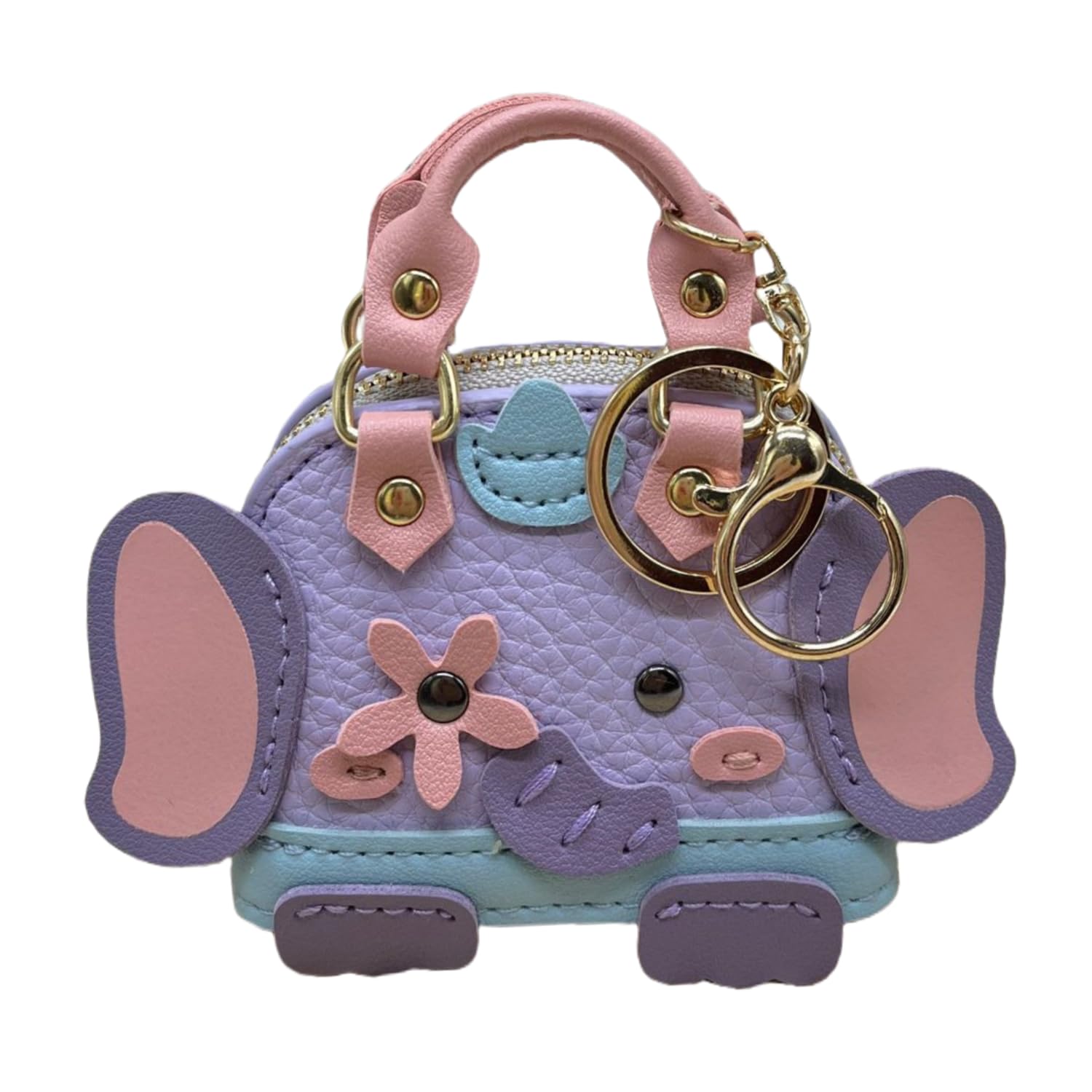 Ligficn Mini Kawaii Bag Keychain Coin Purse Pu Leather Key Chain Small Change Purse for Women Keyring Zipper Pouch, Purple
