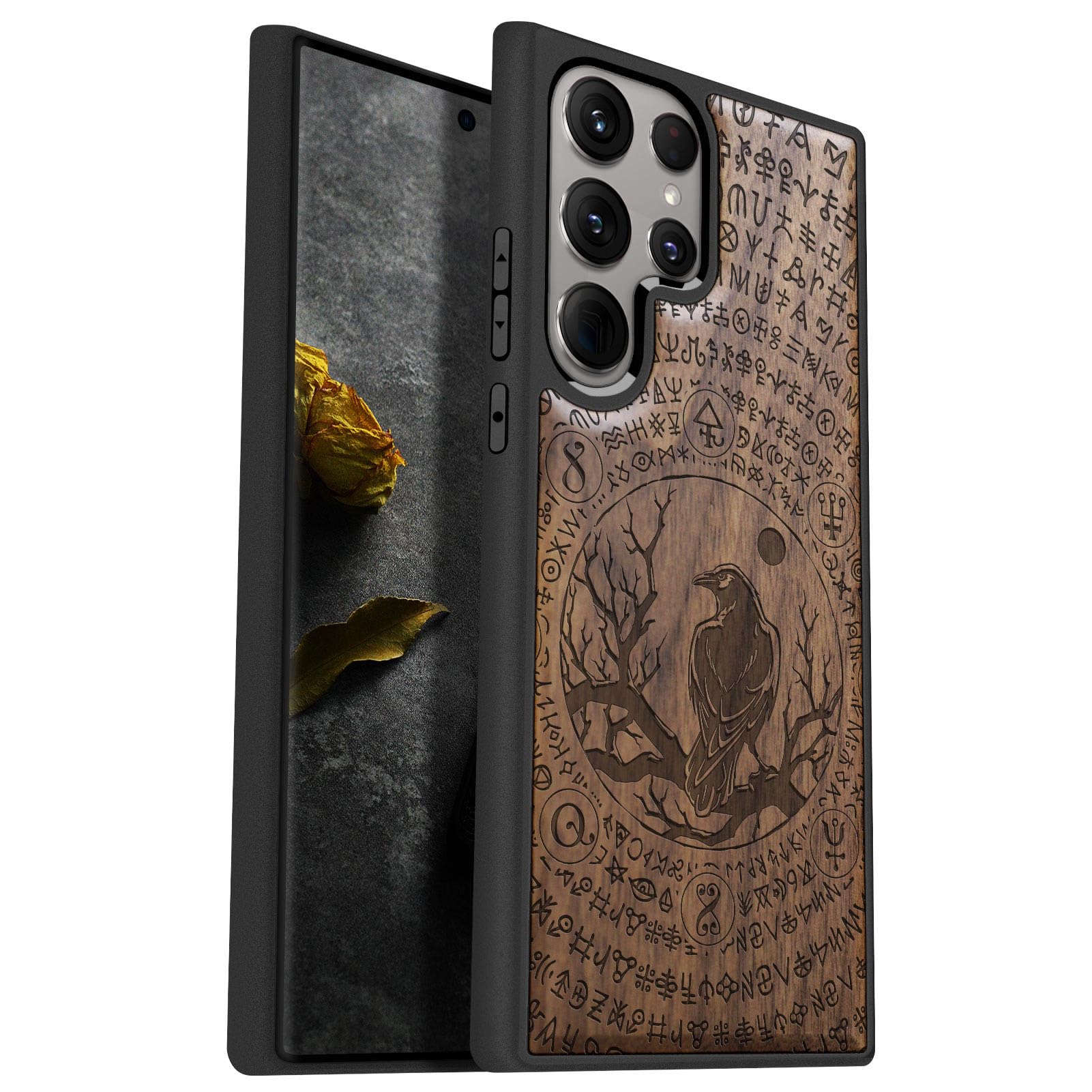 Carveit Wood Case for Galaxy S24 Ultra Case [Natural Wood & Black Soft TPU] Shockproof Protective Cover Unique Wooden Design Compatible with Samsung