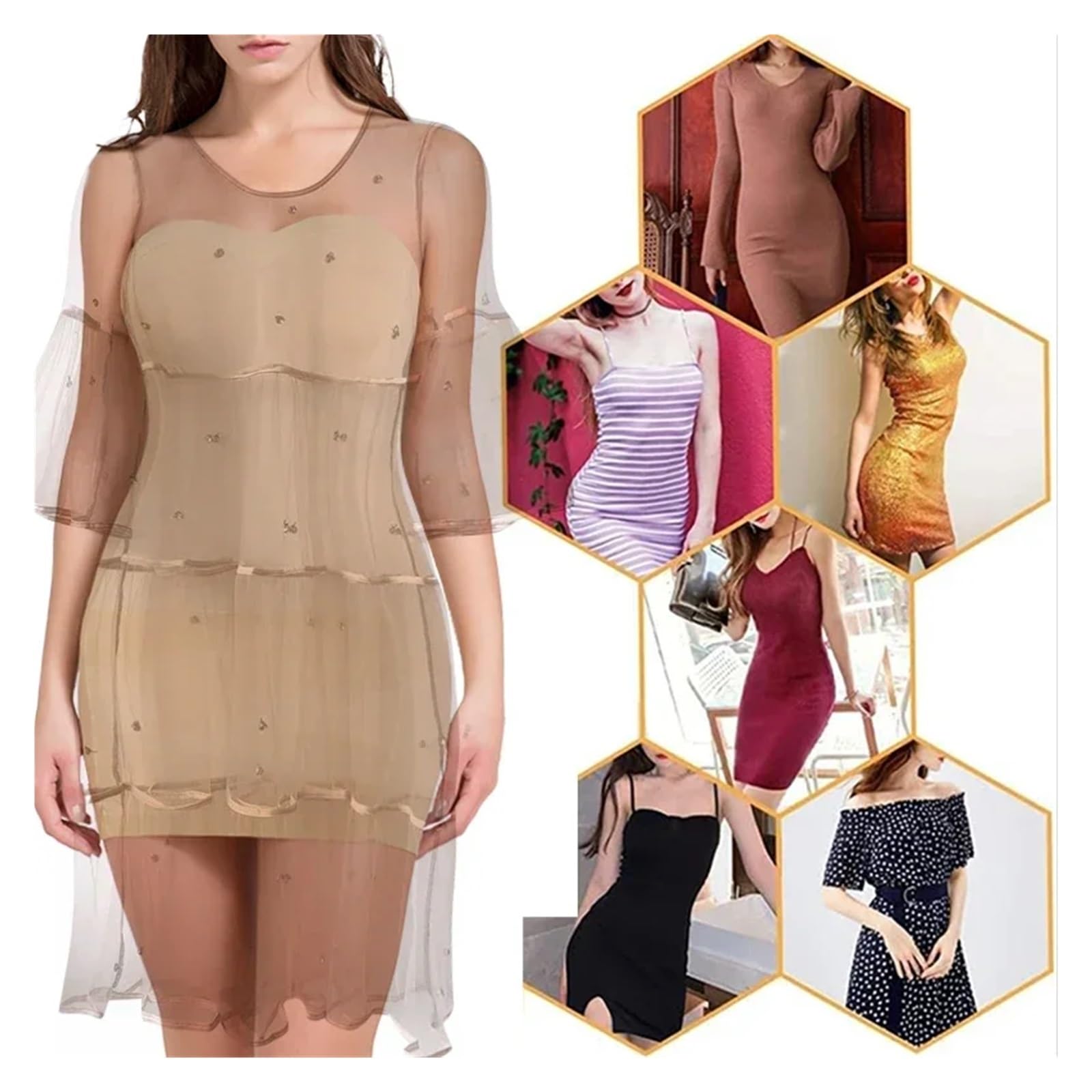 Vestido Moldeador Vestido moldeador sexy de encaje completo for mujer, vestido ajustado con hombros descubiertos, sin tirantes, moldeador de cuerpo de compresión suave, adelgazante de cintura.(Black,2