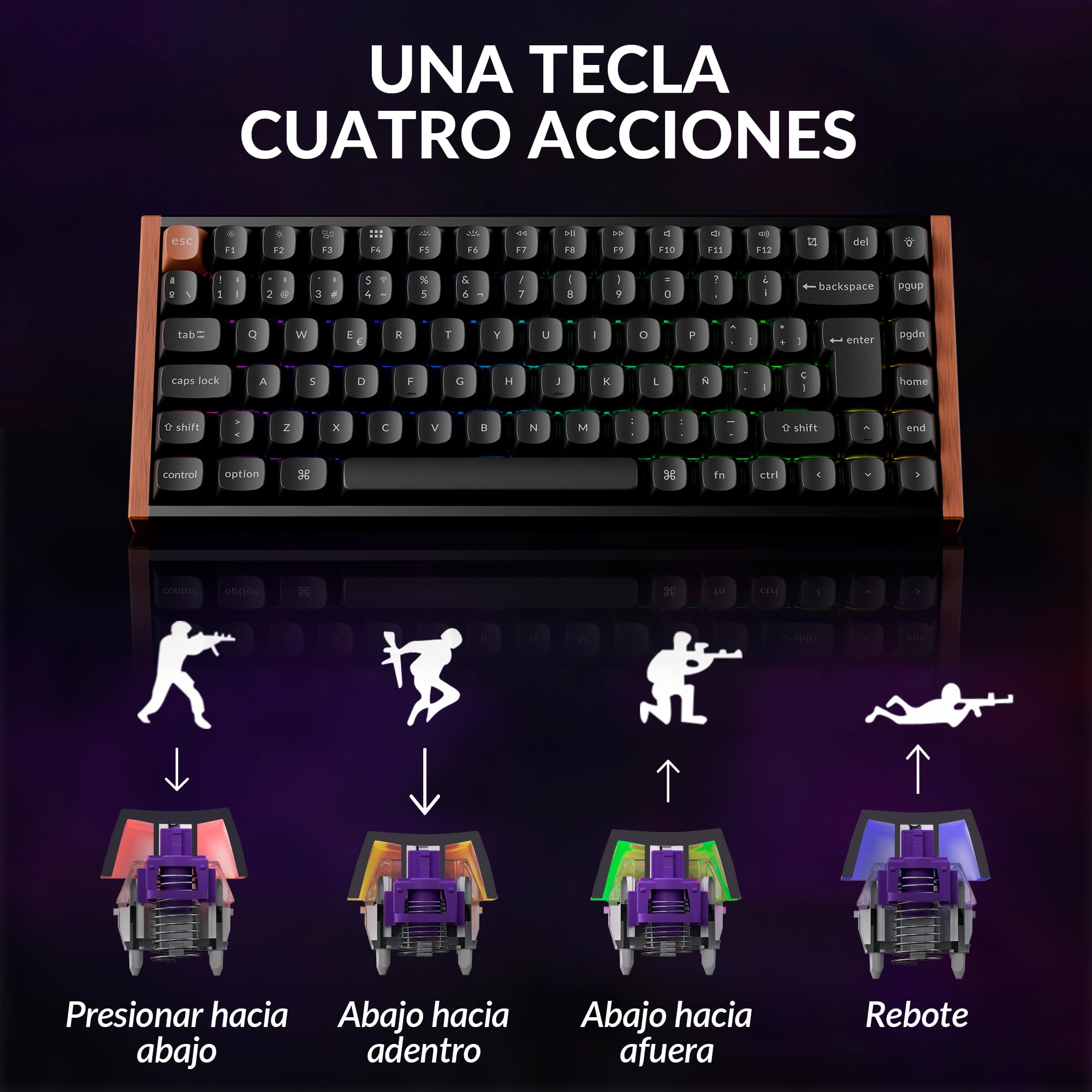Keychron K2 HE Teclado Inalámbrico, Diseño 75% ES-ISO, 2,4 GHz y Bluetooth 5.2, Interruptores Magnéticos Gateron Nebula de Doble Carril, Teclado Gaming para Mac y Windows, Edición Especial – Negro