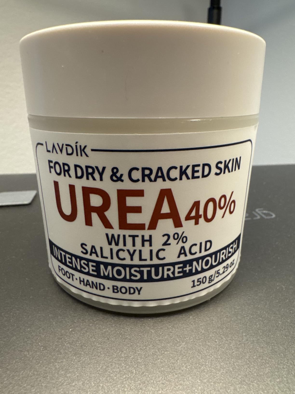LAVDIK 40% Urea Cream with 2% Salicylic Acid, Maximum Strength Moisturizer for Dry, Cracked Skin on Feet, Hands, Heels, Elbows, and Knees, 5.29 OZ