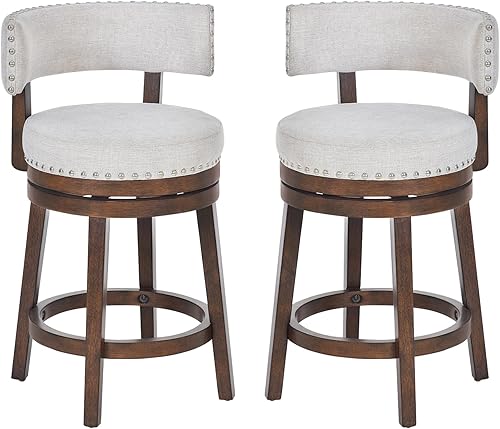 Miniatura 9 de COLAMY Juego de 2 taburetes de bar giratorios, modernos taburetes giratorios con respaldo, taburetes de bar de altura de mostrador, taburete de bar
