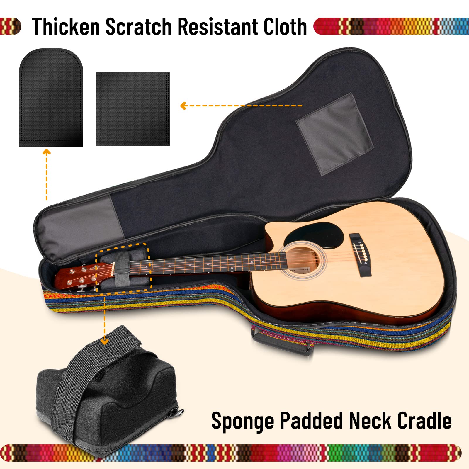 CAHAYA Funda para Guitarra Estilo Bohemia Bolsa Guitarra Clasica Acústica Acolchada de 15,6mm con 3 Bolsillos para Guitarra de 40 41 42 Pulgadas