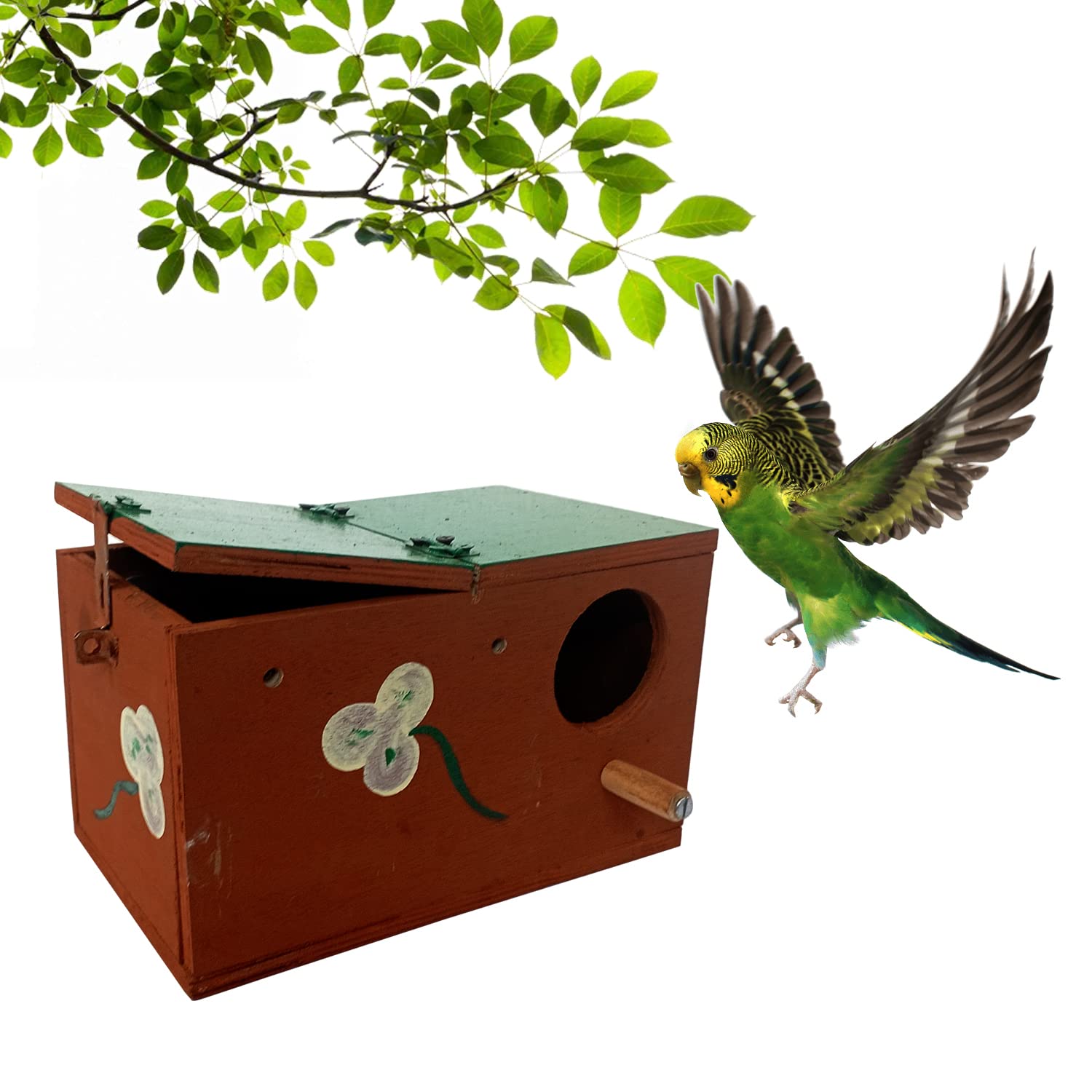 Jainsons Pet Products Parakeet Nesting Box Bird House Wood Breeding Box Parrots Mating Box for Lovebirds, Cockatoo, Budgie, Finch, Canary and Medium-Sized Birds (Large BREEDING Box/Bird NEST)