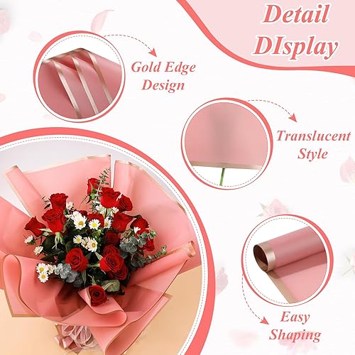 Miniatura 4 de 20 hojas de papel de regalo de flores rosas, papel de embalaje impermeable para ramos de flores, embalaje de regalo de 22.8 x 22.8 pulgadas,