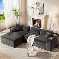 CAMMOO 108" Cloud Modular Sectional Sofa, L-Shaped Deep Seat Couch with Storage Pockets, Corduroy Grey One-Box Delivery