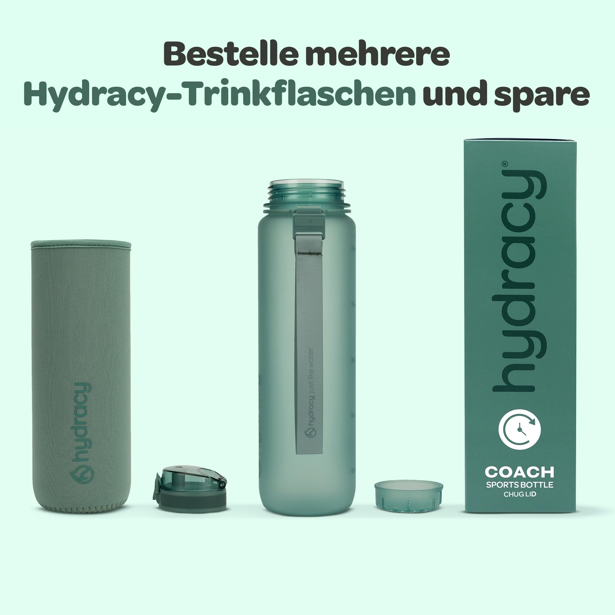 Hydracy Trinkflasche mit Fruchteinsatz - 1L Wasserflasche - BPA-freie Trinkflasche mit Zeitmarkierung Auslaufsichere Sportflasche - Kondensationsfrei für Sport und Outdoor