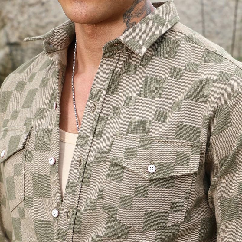 Image of CAHOOT Men's Solid Utility Shirt | Casual Wear | Spread Collar | Long Sleeve | Button Closure | Shirt Crafted with Comfort Fit for Everyday Wear