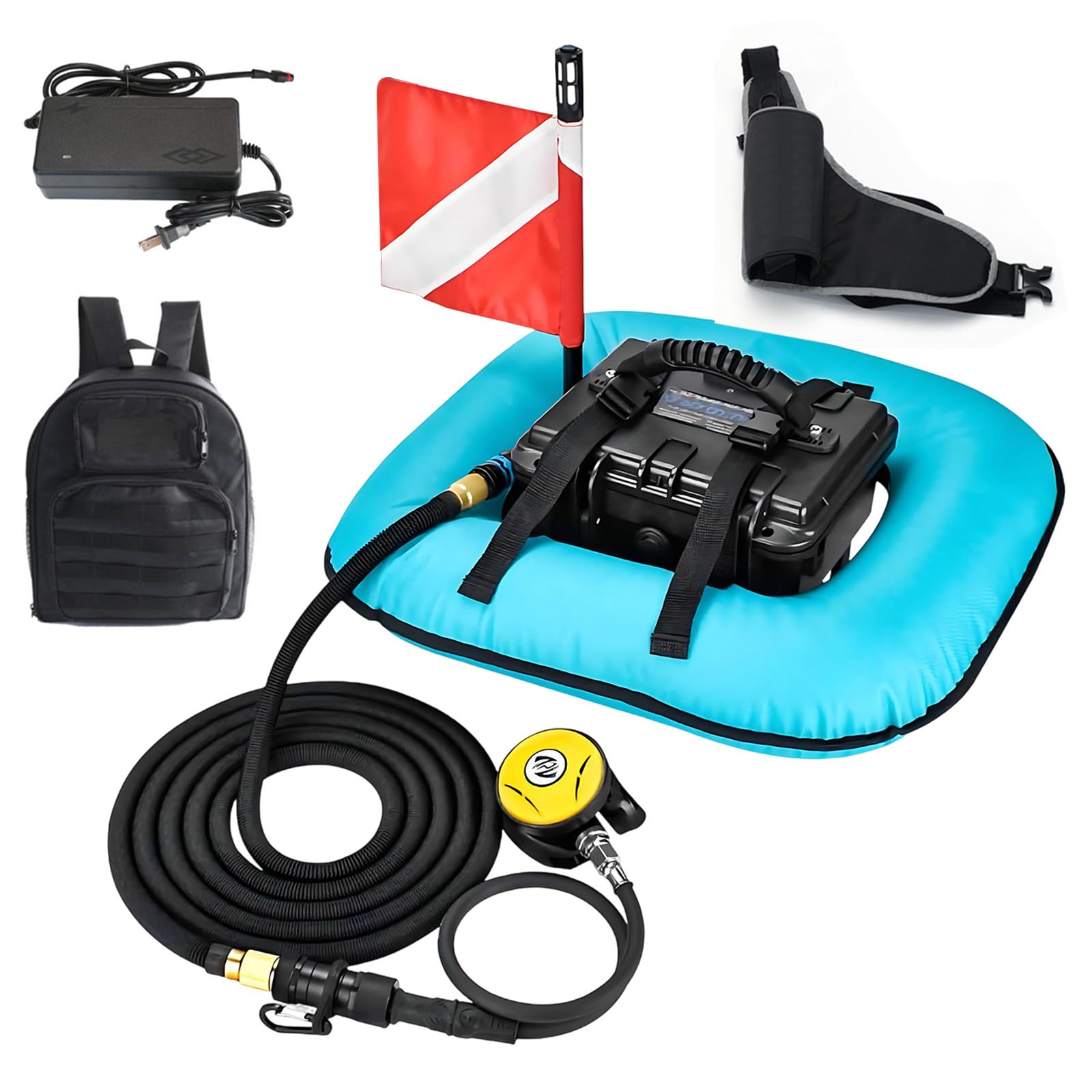 Wangyingxu Tankless Scuba Diving System, Underwater Breathing Device, 65 Mins Dive Time, Maximum Diving Depth 33ft, 52L/Min Air Supply, for Water Droplet Photography, Outdoor Diving Blue-Basic